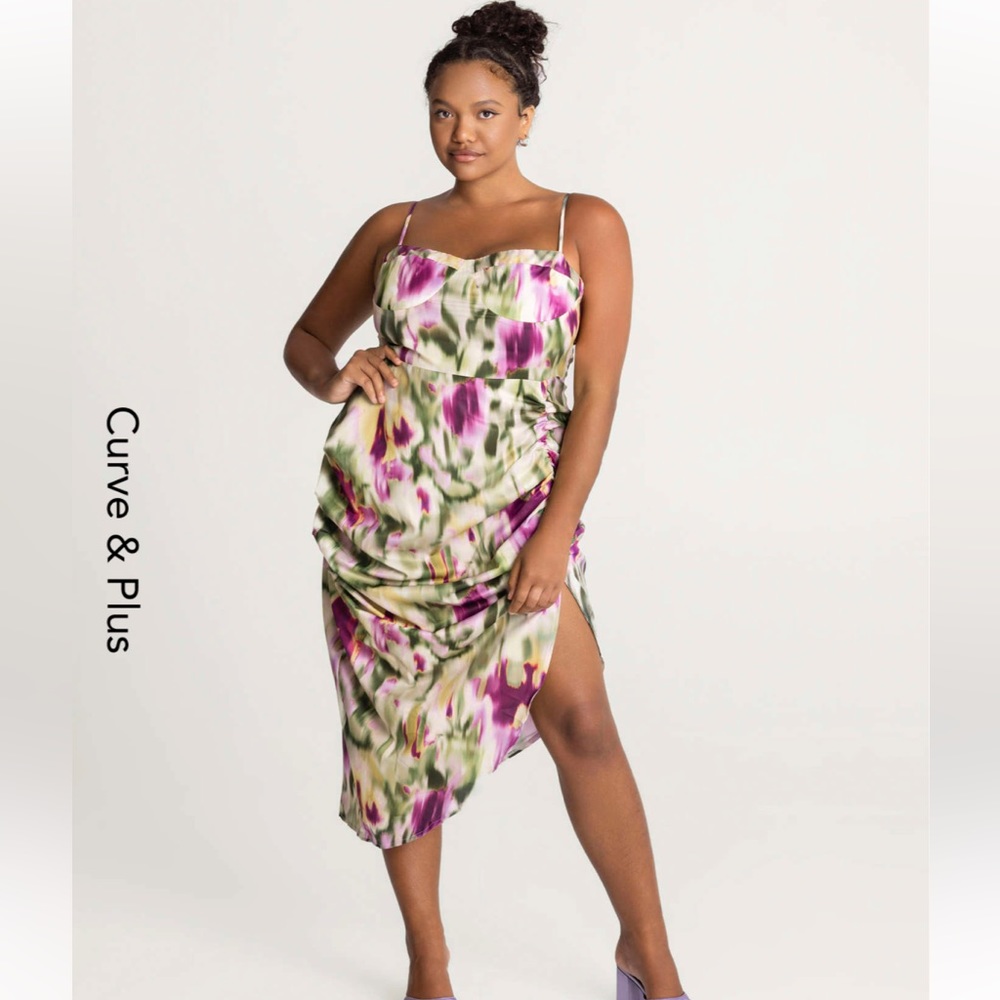 Curve & Plus Illusion Ruched Midi Dress